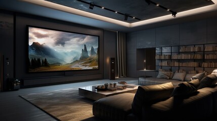 Luxury villa Private home cinema interior - obrazy, fototapety, plakaty