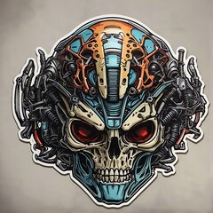 Sticker of a biomechanical alien skull