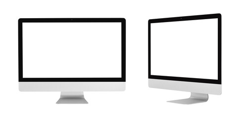 Computer monitor mockup to display web design project in modern style, monitor with blank screen isolated with clipping path on transparent background.