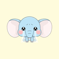 A Cute Cartoon Elephant Kneeling in Tears, Feeling Sad. Vector Illustration.