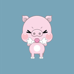A Cute Cartoon Pink Pig Sticking Out its Tongue and Making a Silly Face. Vector Illustration.