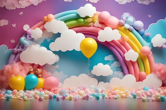 Jujuboo Rainbow Balloons Photography Backdrop-Xfabric-DC-Rai