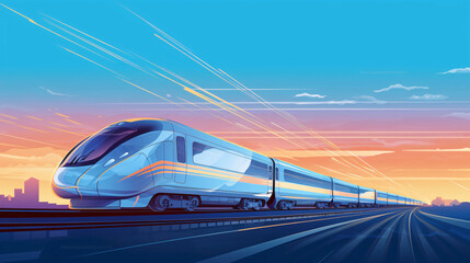 Illustration of holiday departure travel train, concept illustration of high-speed train home for Spring Festival - obrazy, fototapety, plakaty