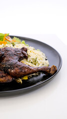Delicious Grilled Soy Sauce Chicken Dish with Rice and Vegetables