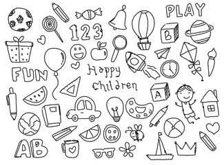 happy children hand drawn doodle art vector illustration on white background