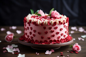 Romantic Valentine's Day Cake with Copy Space, A Sweet Delight for Lovebirds