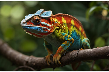 Obraz premium Adult male Ambilobe Panther Chameleon (Furcifer pardalis) on a branch