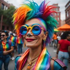 portrait of a woman in colorful sunglasses (Lgbt/pride/queer)