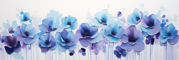 Fototapeta na wymiar Blue flowers painted on a white canvas