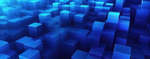 A vibrant blue abstract background filled with geometric cubes
