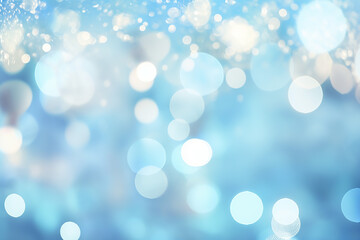 Abstract Christmas background, blurred bokeh lights with pastel blue color