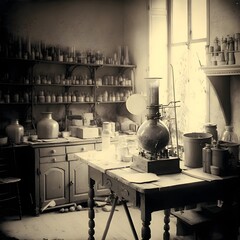 1800s photo of a empty laboratory historical photo  - obrazy, fototapety, plakaty