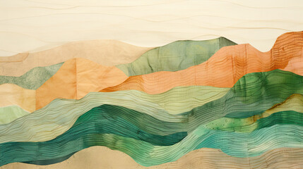 abstract landscape in earth pastel tones - a collection of handmade rag papers, web banner - obrazy, fototapety, plakaty