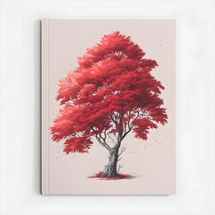 warm summer red tree in fall portrait sketch vintage aesthetic  - obrazy, fototapety, plakaty