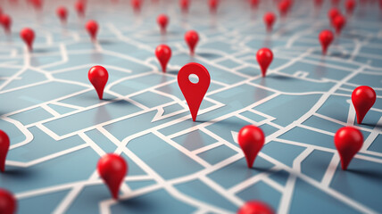 map with multiple red pins indicating locations in the city