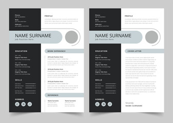 Black and White Resume and Cover Letter Layout - obrazy, fototapety, plakaty