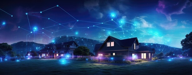 A serene night sky with a charming house illuminated in the foreground