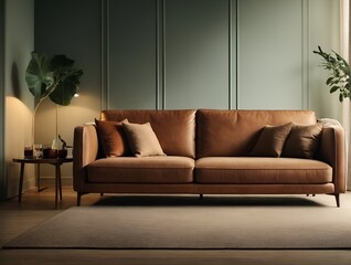 Sopa mock up with wall background, AI generated.