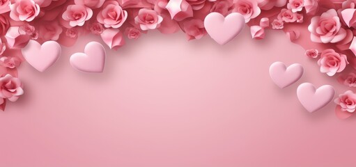 Hearts and flowers on a pink background