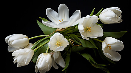 Elegant Monochrome Tulips, White Beauties Blossoming in the Dark