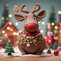 3d rendering of a reindeer with christmas decorations on background