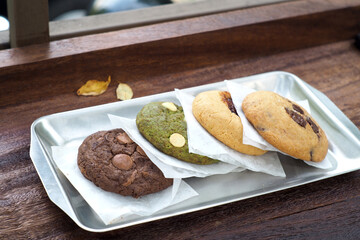 Delicious Four Varieties of Chewy Cookies - Original, Cinnamon Jam, Matcha, and Brown
