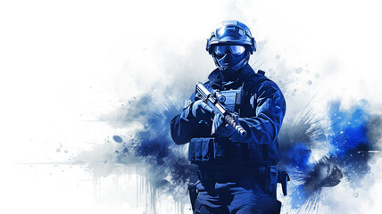 Fototapeta premium ink drawing of a special operations police officer holding a gun.