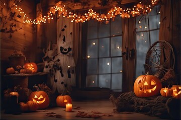 Obraz premium Halloween Baby Digital Backdrop Photography Background Pumpkin Halloween Baby Photoshoots Autumn Backdrop Fall Thanksgiving Baby Props