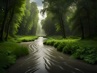 beautiful landscape with river and trees