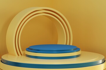 Exhibition Podium, stand, on pastel light аrchitectural background for premium product, 3D render. 