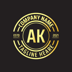 Professional simple Letter AK Circle Luxury Gold Color Vector Logo Template