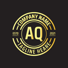 Professional simple Letter AQ Circle Luxury Gold Color Vector Logo Template