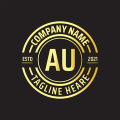 Professional simple Letter AU Circle Luxury Gold Color Vector Logo Template