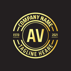 Professional simple Letter AV Circle Luxury Gold Color Vector Logo Template