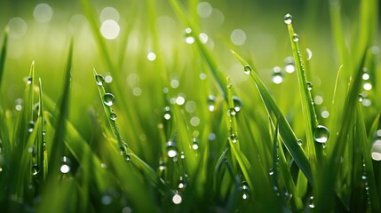 Fototapeta na wymiar dew-kissed lawn grass in the early morning light, gardening and landscaping publications