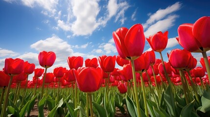 field of vibrant red tulips, floral catalogs, springtime promotions