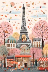 An enchanting and whimsical depiction of the iconic Eiffel Tower in a dreamlike setting, filled with wonder and imagination.