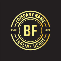 Professional simple Letter BF Circle Luxury Gold Color Vector Logo Template