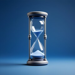 : An antique sand hourglass timer, its sand slowly trickling from one bulb to the other, marking the passage of time.