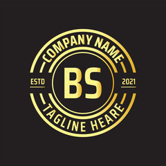 Professional simple Letter BS Circle Luxury Gold Color Vector Logo Template