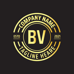 Professional simple Letter BV Circle Luxury Gold Color Vector Logo Template