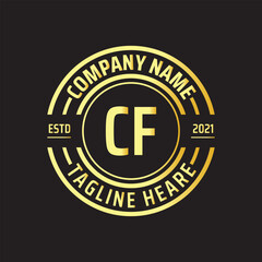 Professional simple Letter CF Circle Luxury Gold Color Vector Logo Template