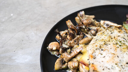 Irish Chicken with Sauteed Mushrooms, Creamy Mashed Potatoes, and a Medley of Fresh Vegetables