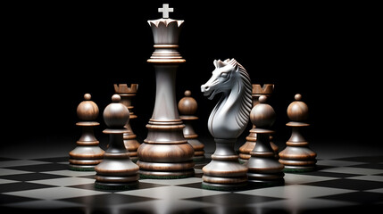 Luxury chess pieces on chessboard.