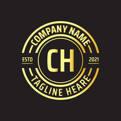 Professional simple Letter CH Circle Luxury Gold Color Vector Logo Template