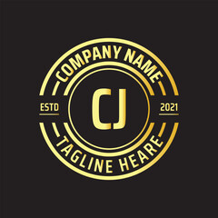 Professional simple Letter CJ Circle Luxury Gold Color Vector Logo Template