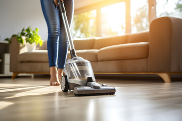 a woman Cleaning Carpet With Vacuum Cleaner