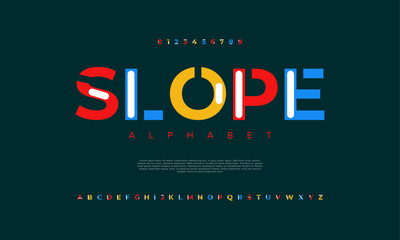 Slope creative modern urban alphabet font. Digital abstract moslem, futuristic, fashion, sport, minimal technology typography. Simple numeric vector illustration