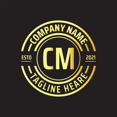 Professional simple Letter CM Circle Luxury Gold Color Vector Logo Template