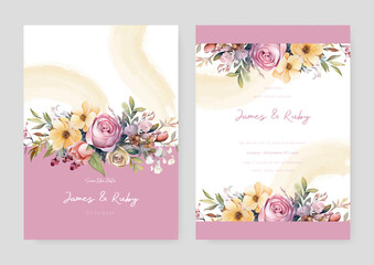 Colorful colourful rose and peony vector elegant watercolor wedding invitation floral design